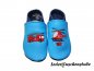 Preview: Lederpuschen lichtblau-jeansblau Feuerwehr und Feuerwehr Hubschrauber
